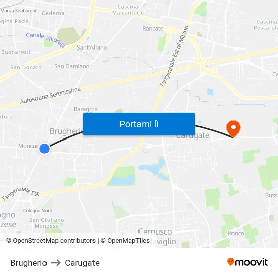 Brugherio to Carugate map