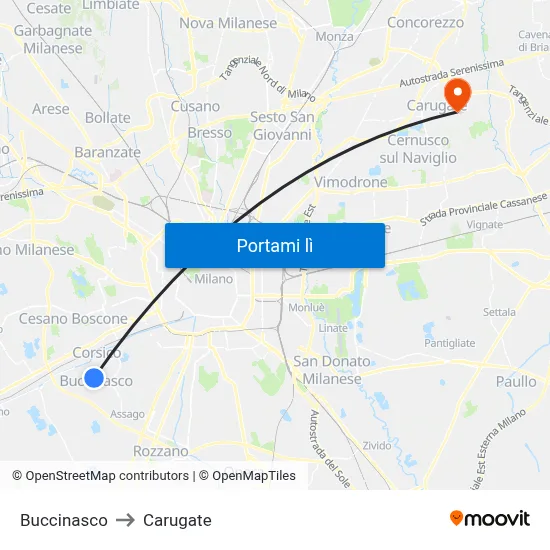 Buccinasco to Carugate map