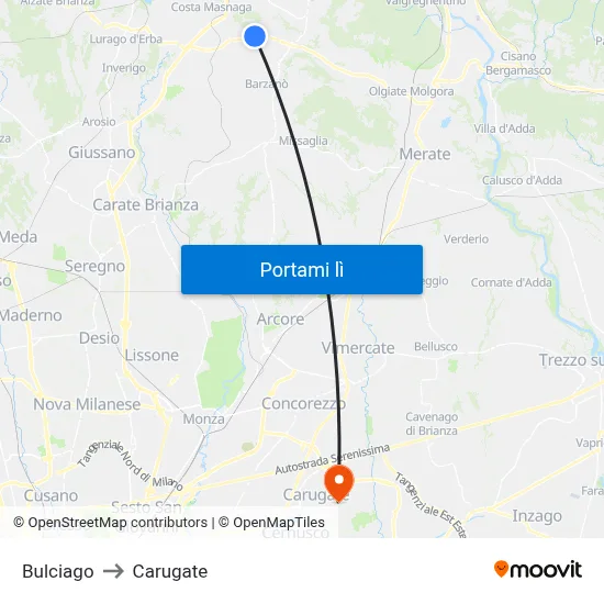 Bulciago to Carugate map