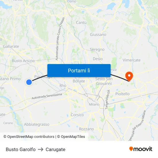 Busto Garolfo to Carugate map