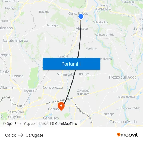Calco to Carugate map
