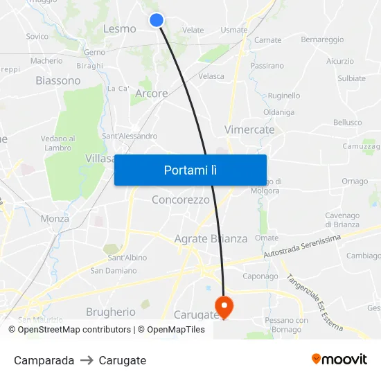 Camparada to Carugate map