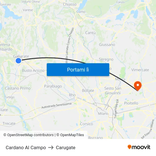 Cardano Al Campo to Carugate map