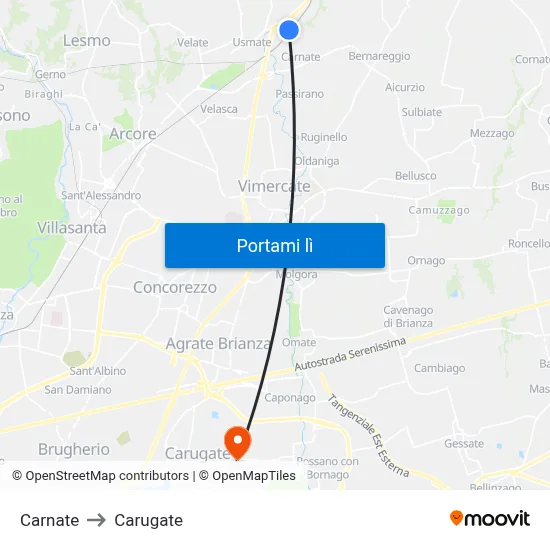 Carnate to Carugate map