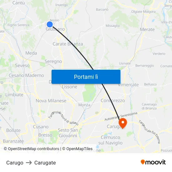 Carugo to Carugate map