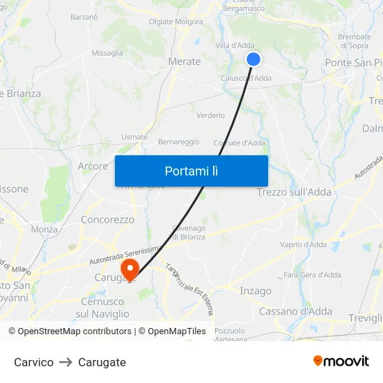 Carvico to Carugate map
