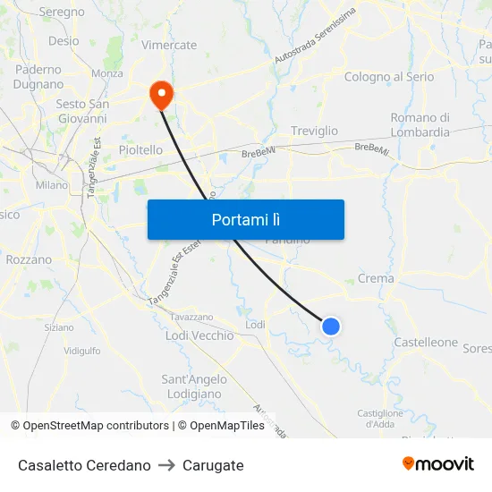 Casaletto Ceredano to Carugate map
