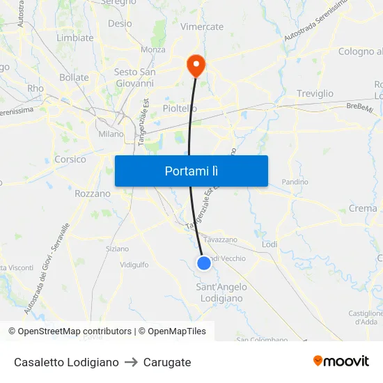 Casaletto Lodigiano to Carugate map