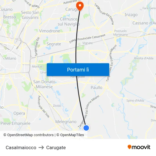 Casalmaiocco to Carugate map