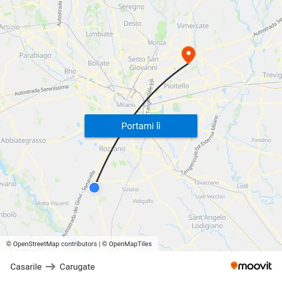 Casarile to Carugate map