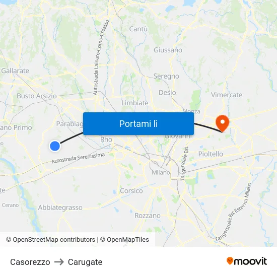 Casorezzo to Carugate map