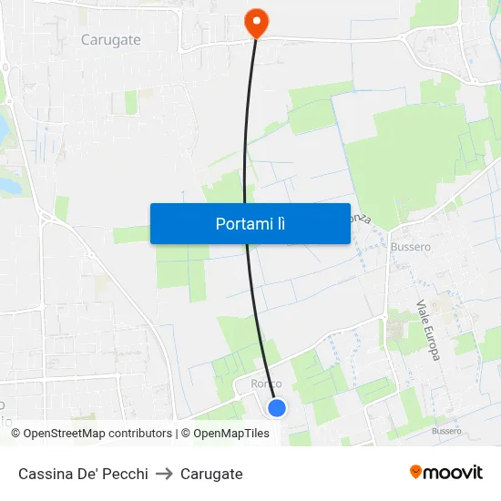 Cassina De' Pecchi to Carugate map