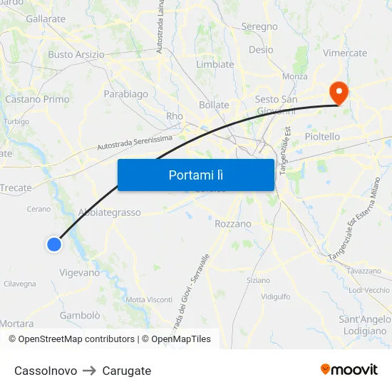 Cassolnovo to Carugate map