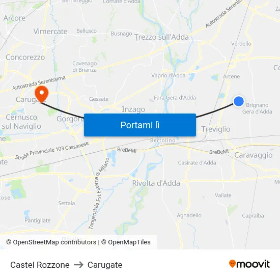 Castel Rozzone to Carugate map