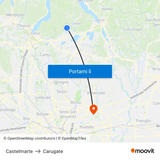 Castelmarte to Carugate map