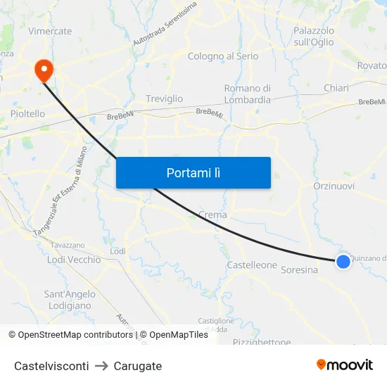 Castelvisconti to Carugate map