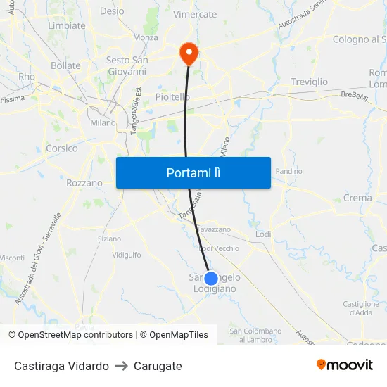 Castiraga Vidardo to Carugate map