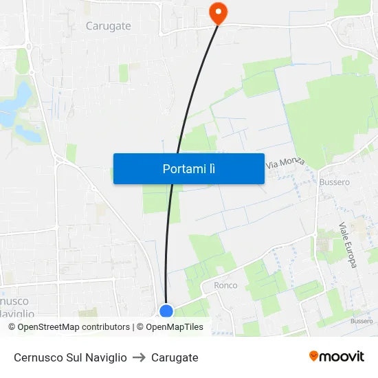 Cernusco Sul Naviglio to Carugate map