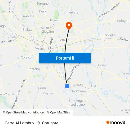 Cerro Al Lambro to Carugate map