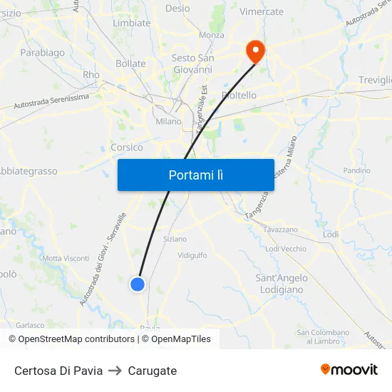 Certosa Di Pavia to Carugate map