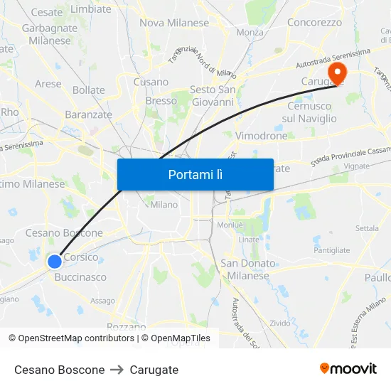 Cesano Boscone to Carugate map