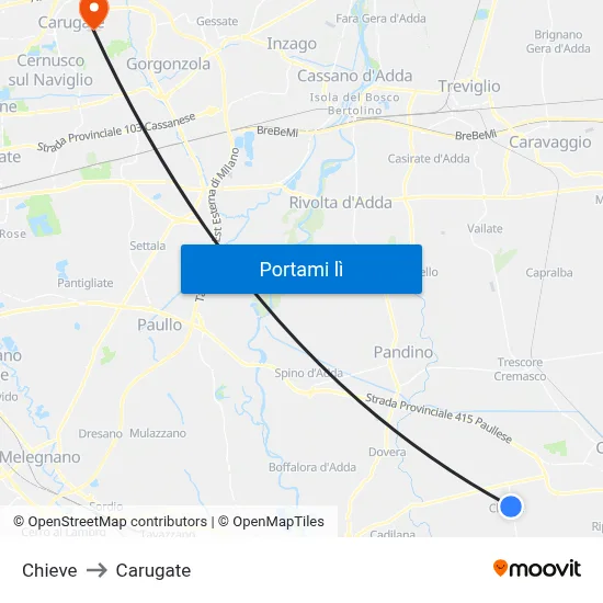Chieve to Carugate map