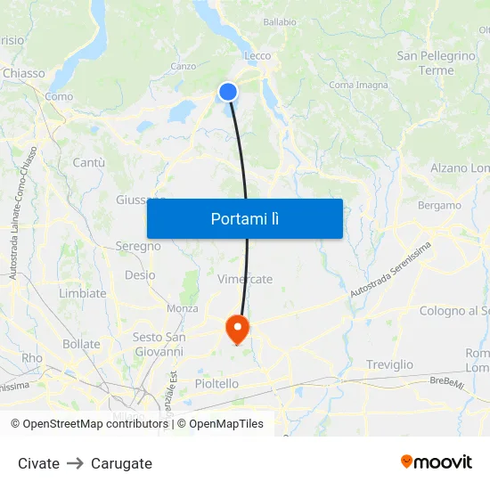 Civate to Carugate map