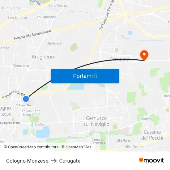 Cologno Monzese to Carugate map