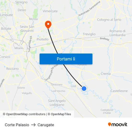 Corte Palasio to Carugate map