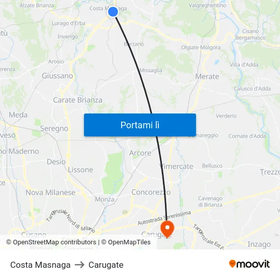 Costa Masnaga to Carugate map