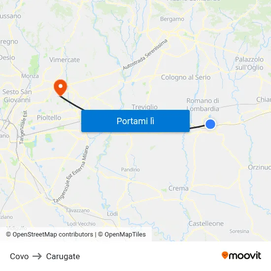 Covo to Carugate map