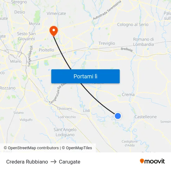 Credera Rubbiano to Carugate map