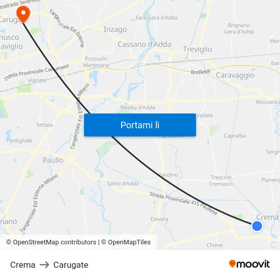 Crema to Carugate map