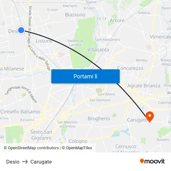Desio to Carugate map
