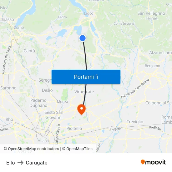 Ello to Carugate map