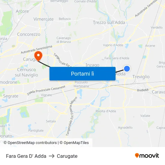 Fara Gera D' Adda to Carugate map