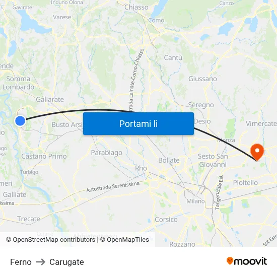 Ferno to Carugate map
