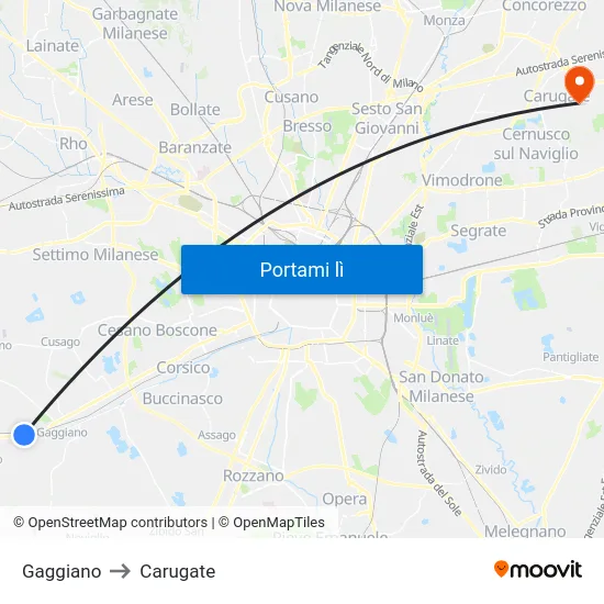 Gaggiano to Carugate map
