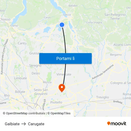 Galbiate to Carugate map
