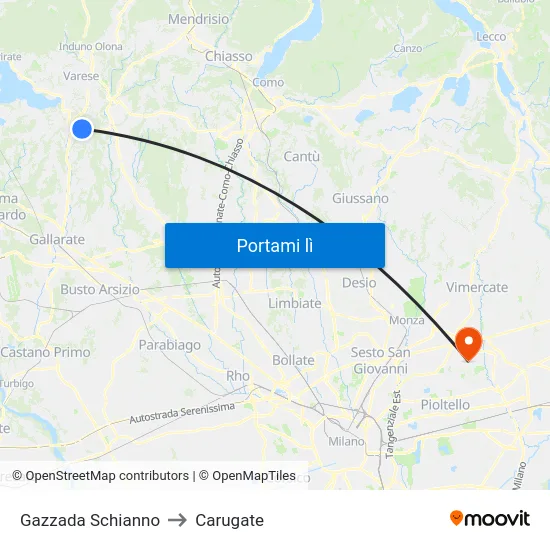 Gazzada Schianno to Carugate map