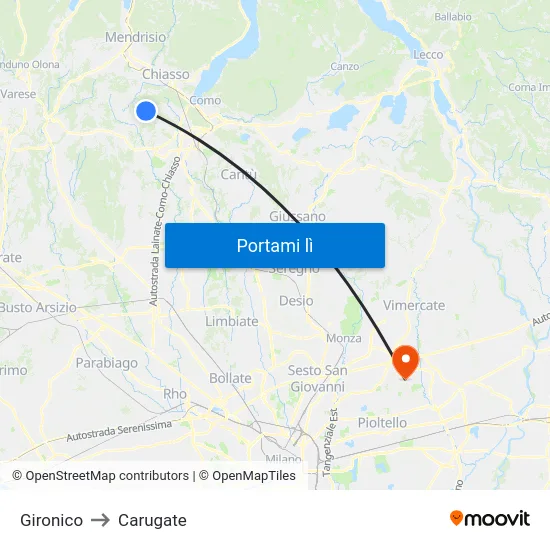 Gironico to Carugate map