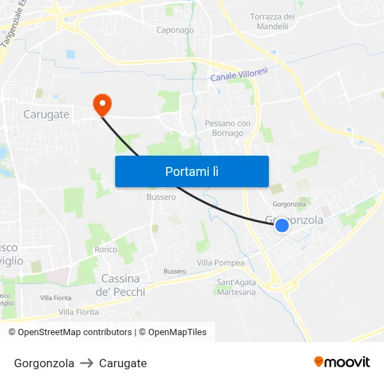 Gorgonzola to Carugate map