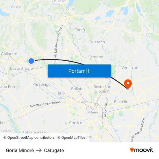 Gorla Minore to Carugate map