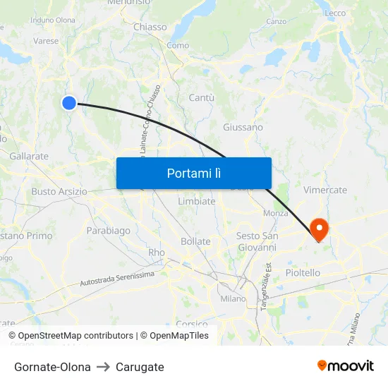 Gornate-Olona to Carugate map
