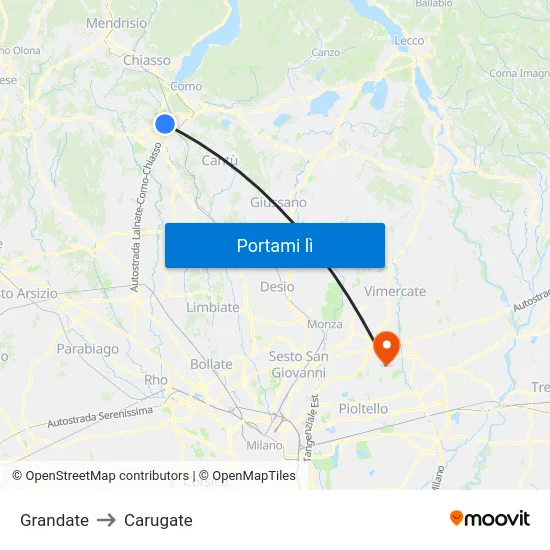 Grandate to Carugate map