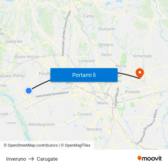 Inveruno to Carugate map