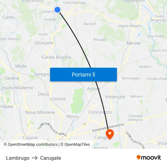 Lambrugo to Carugate map