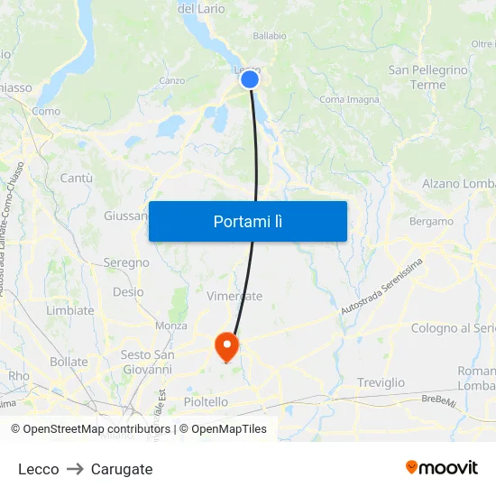 Lecco to Carugate map