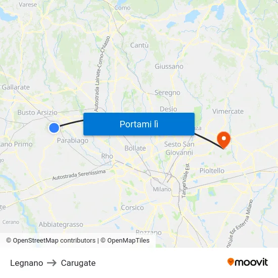Legnano to Carugate map