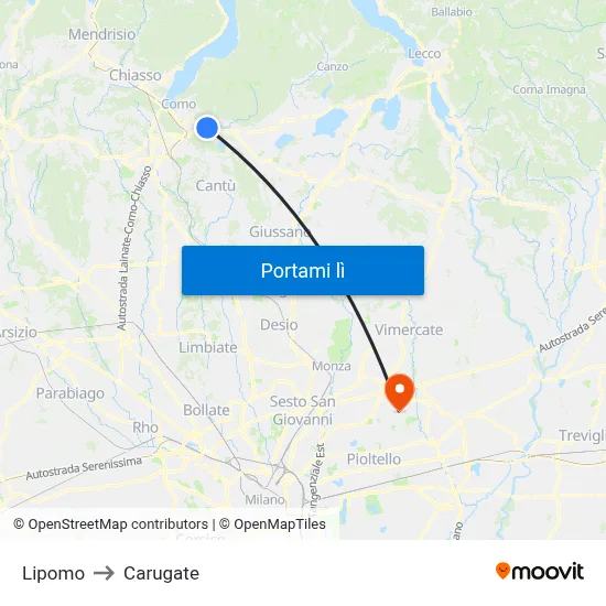 Lipomo to Carugate map